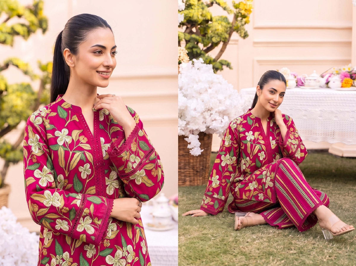 RUPAS Printed Grid Khaddar 2Piece V-142- D-08