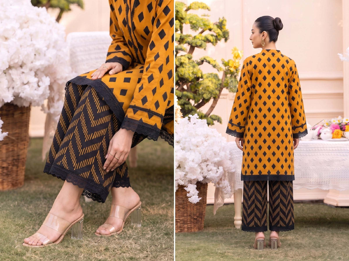 RUPAS Printed Grid Khaddar 2Piece V-142- D-012