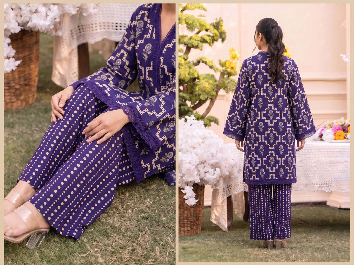 RUPAS Printed Grid Khaddar 2Piece V-142- D-07