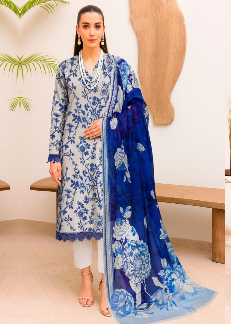 RANG-E-RONAK GRID LAWN UNSTITCHED 3PC