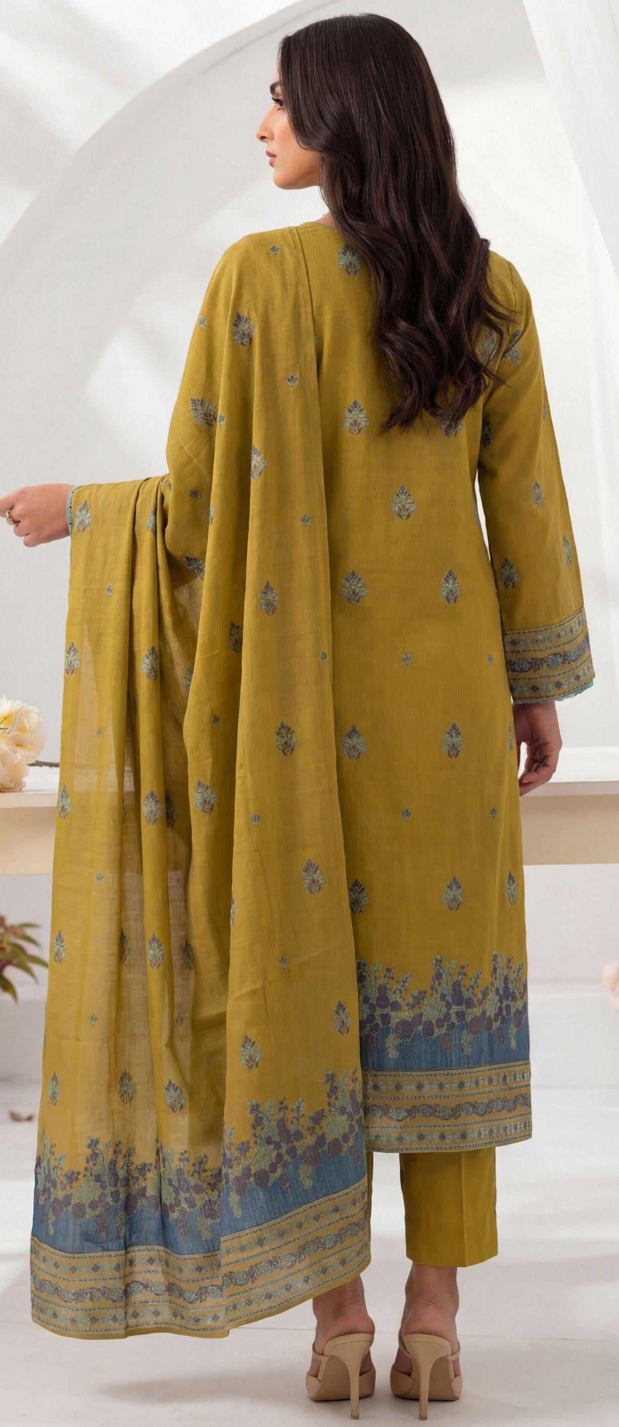 3PC UN-STITCHED JACQUARD LAWN RJL-13
