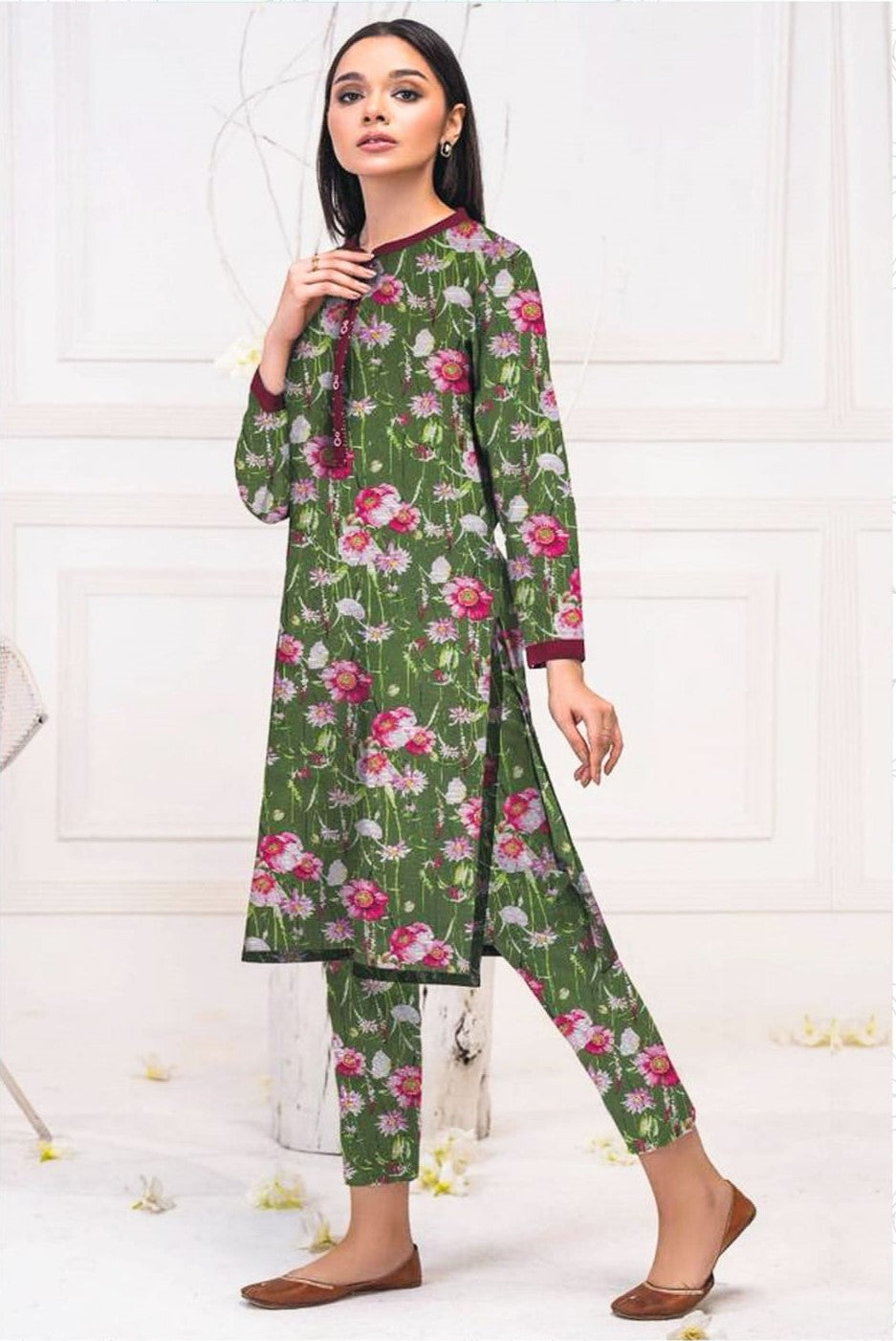 Olive Green Pink Floral RT-DL-06