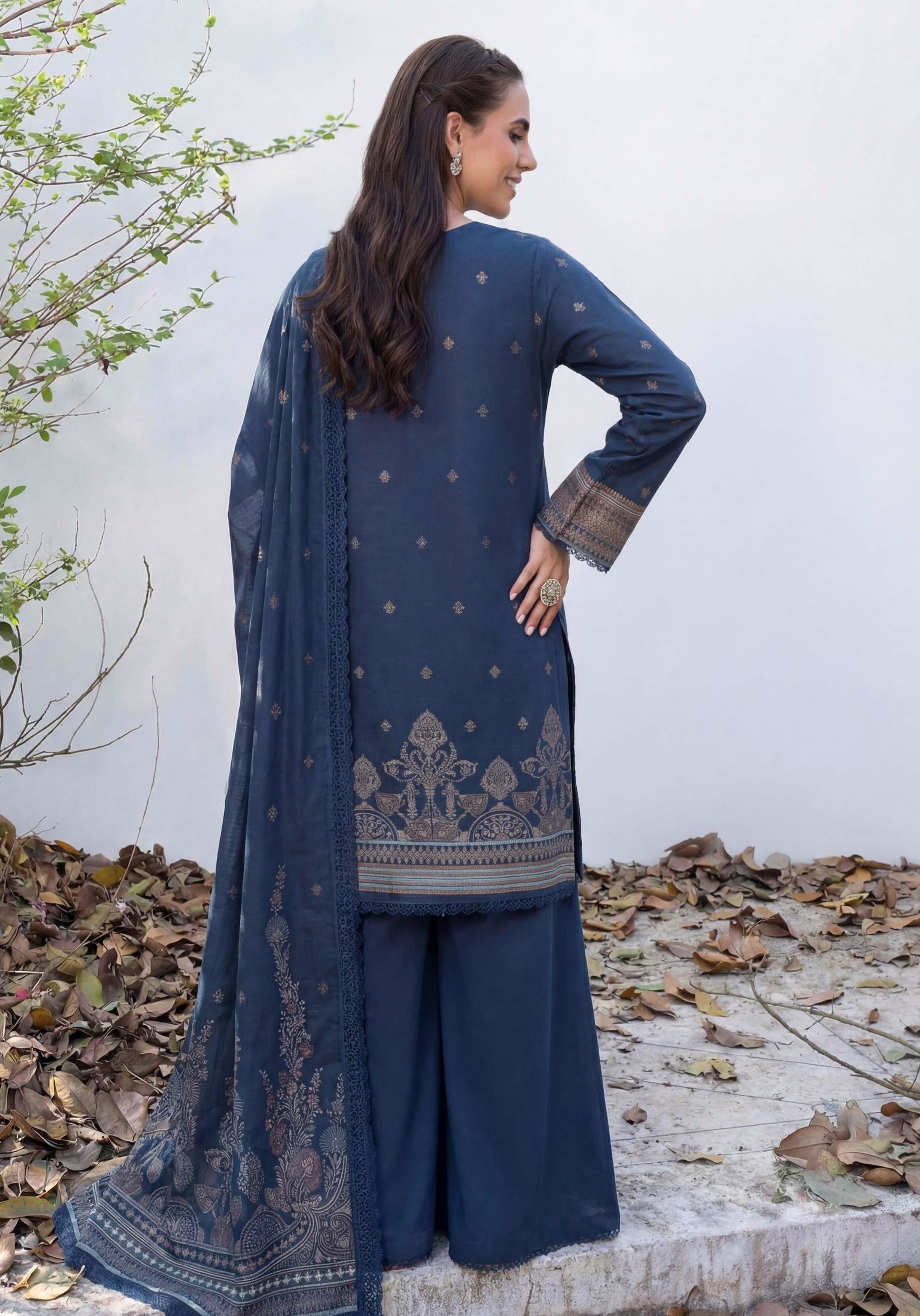 3PC UN-STITCHED JACQUARD LAWN RJL-25