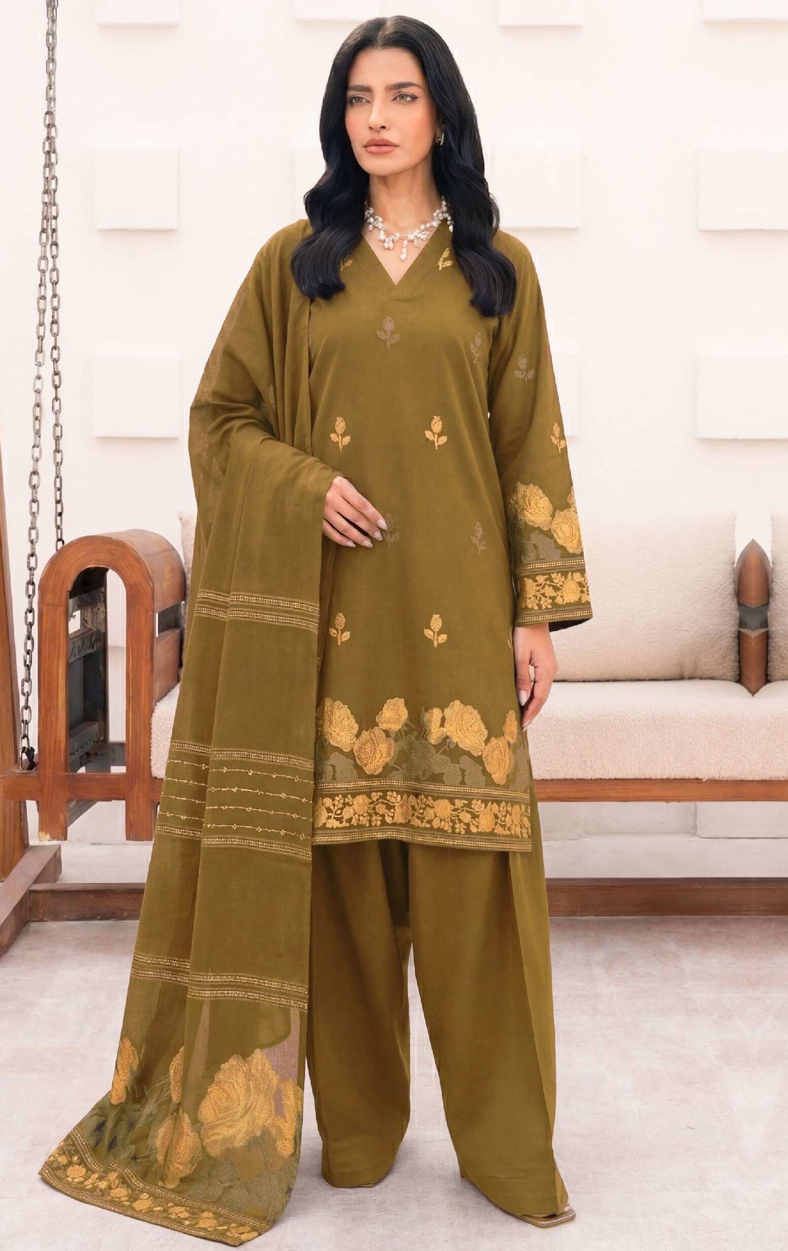 3PC UN-STITCHED JACQUARD LAWN RJL-21