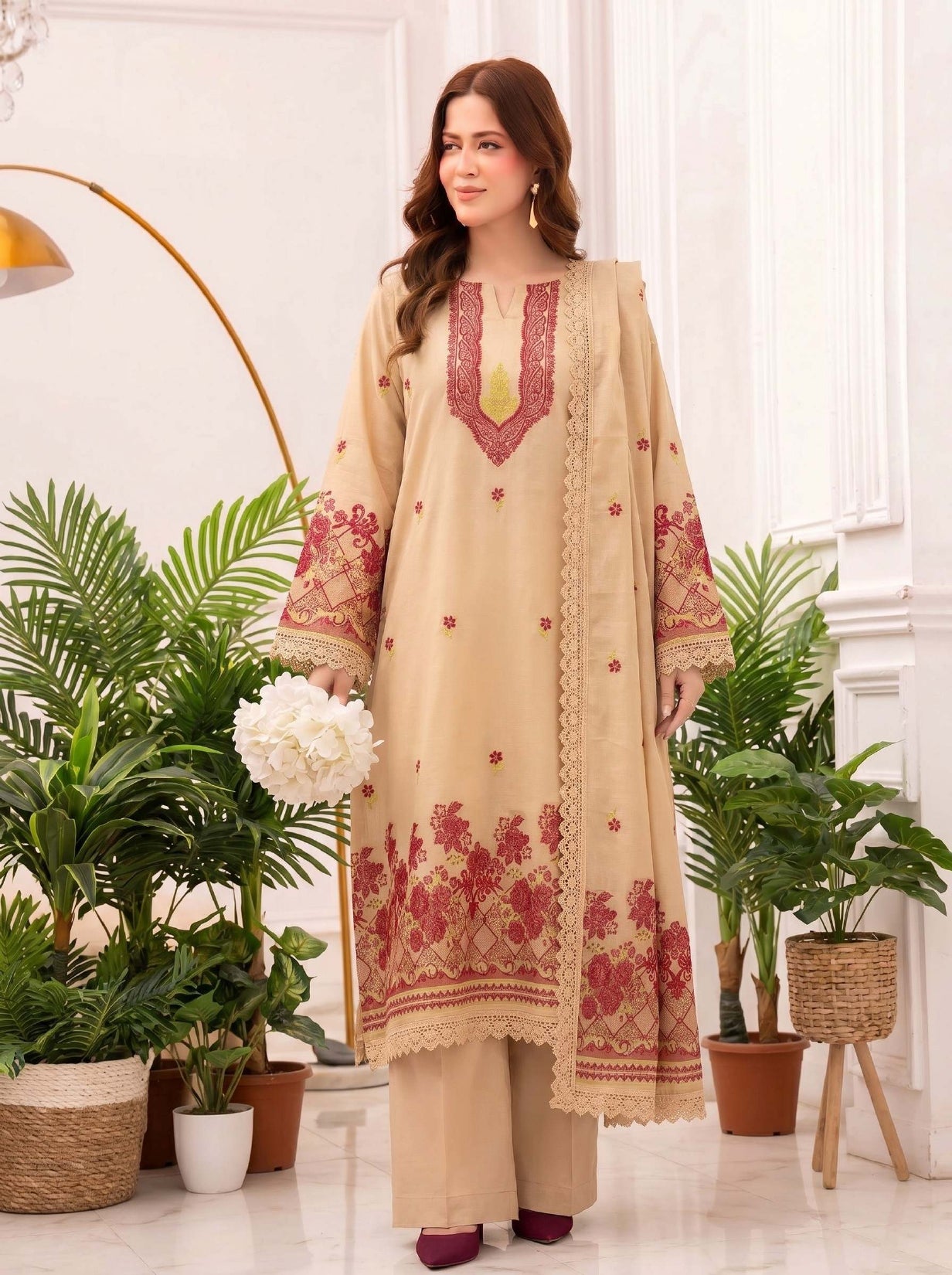 3PC UN-STITCHED JACQUARD BAROSHA LAWN D-1