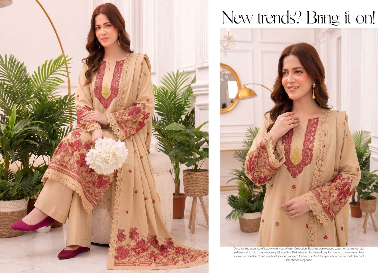 3PC UN-STITCHED JACQUARD BAROSHA LAWN D-1