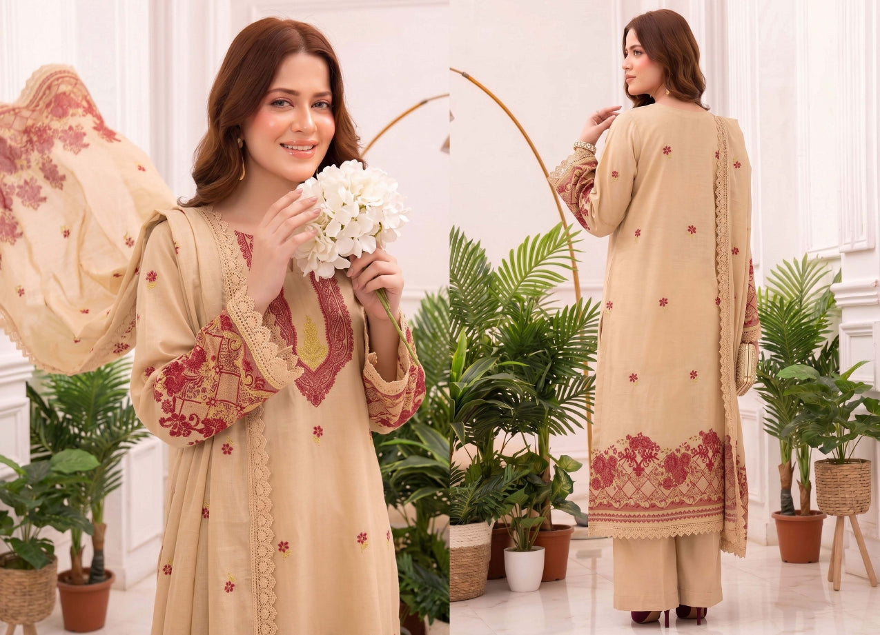 3PC UN-STITCHED JACQUARD BAROSHA LAWN D-1