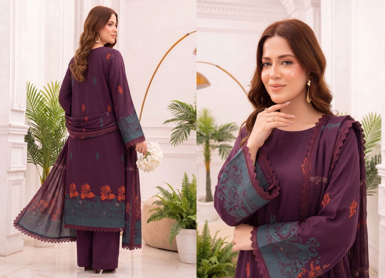 3PC UN-STITCHED JACQUARD BAROSHA LAWN D-3