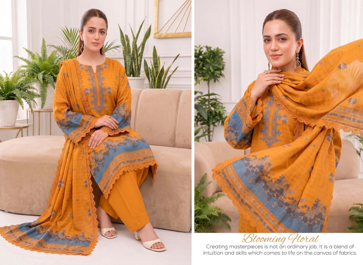 3PC UN-STITCHED JACQUARD BAROSHA LAWN D-5