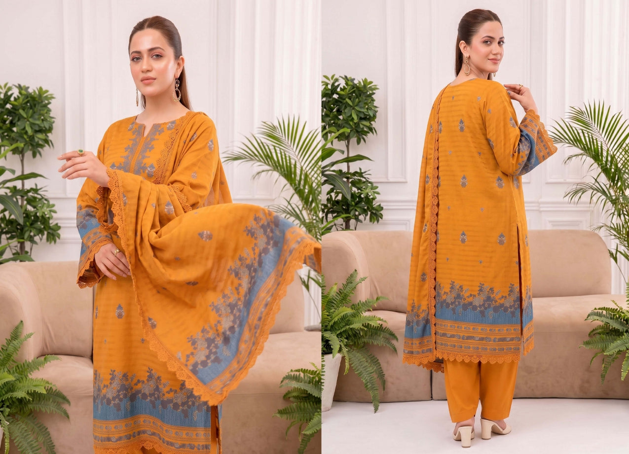 3PC UN-STITCHED JACQUARD BAROSHA LAWN D-5