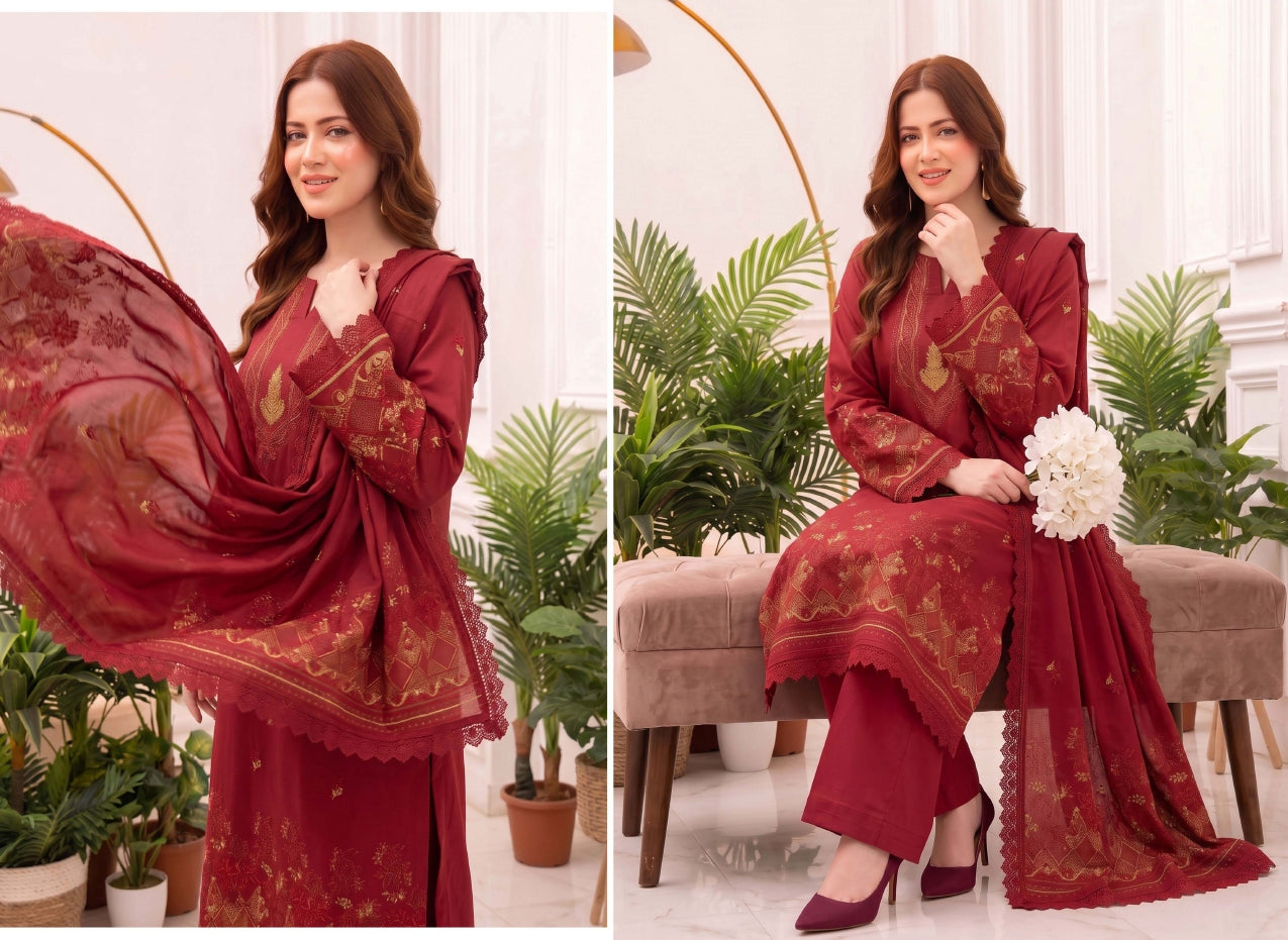 3PC UN-STITCHED JACQUARD BAROSHA LAWN D-6
