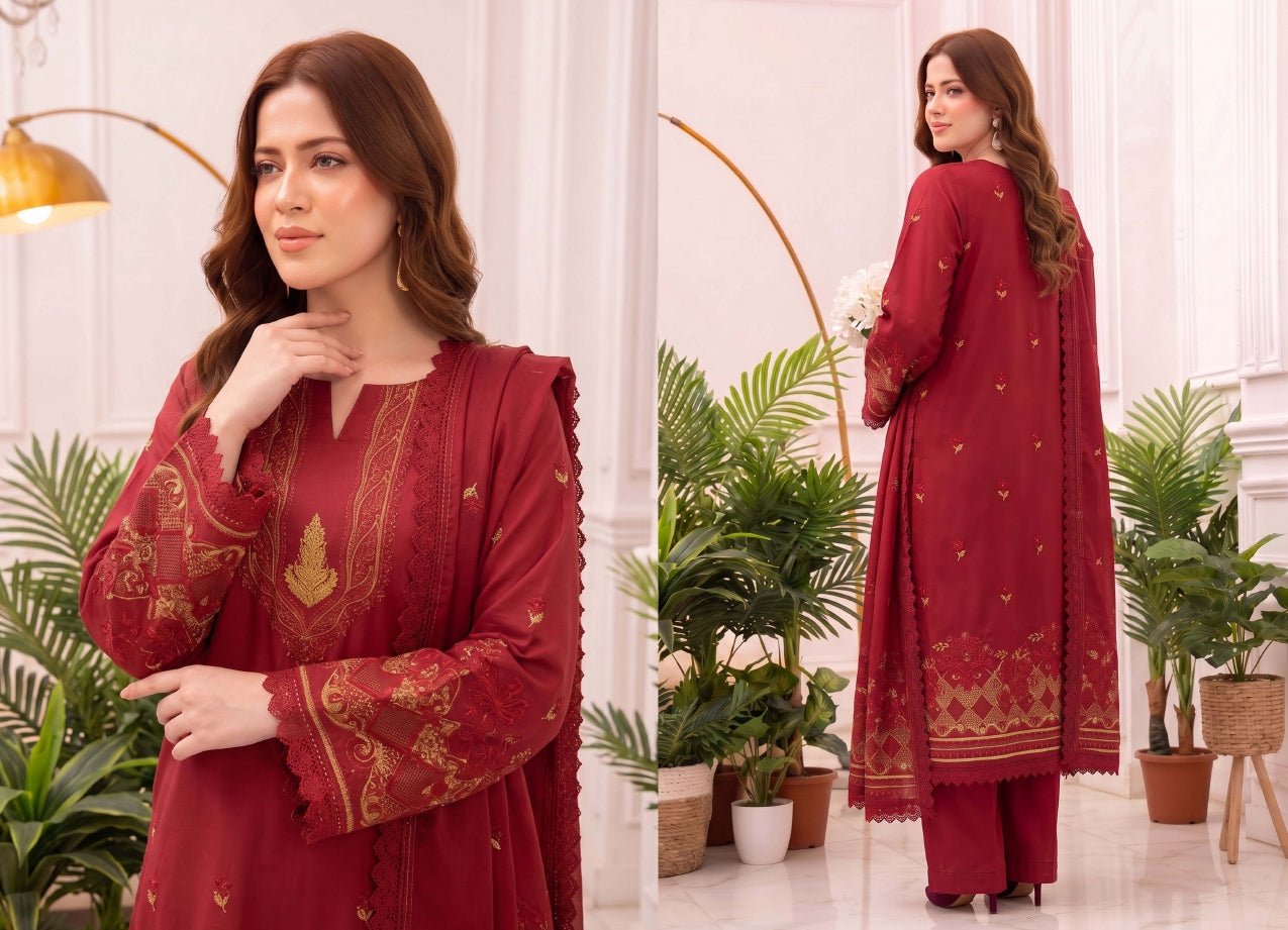3PC UN-STITCHED JACQUARD BAROSHA LAWN D-6