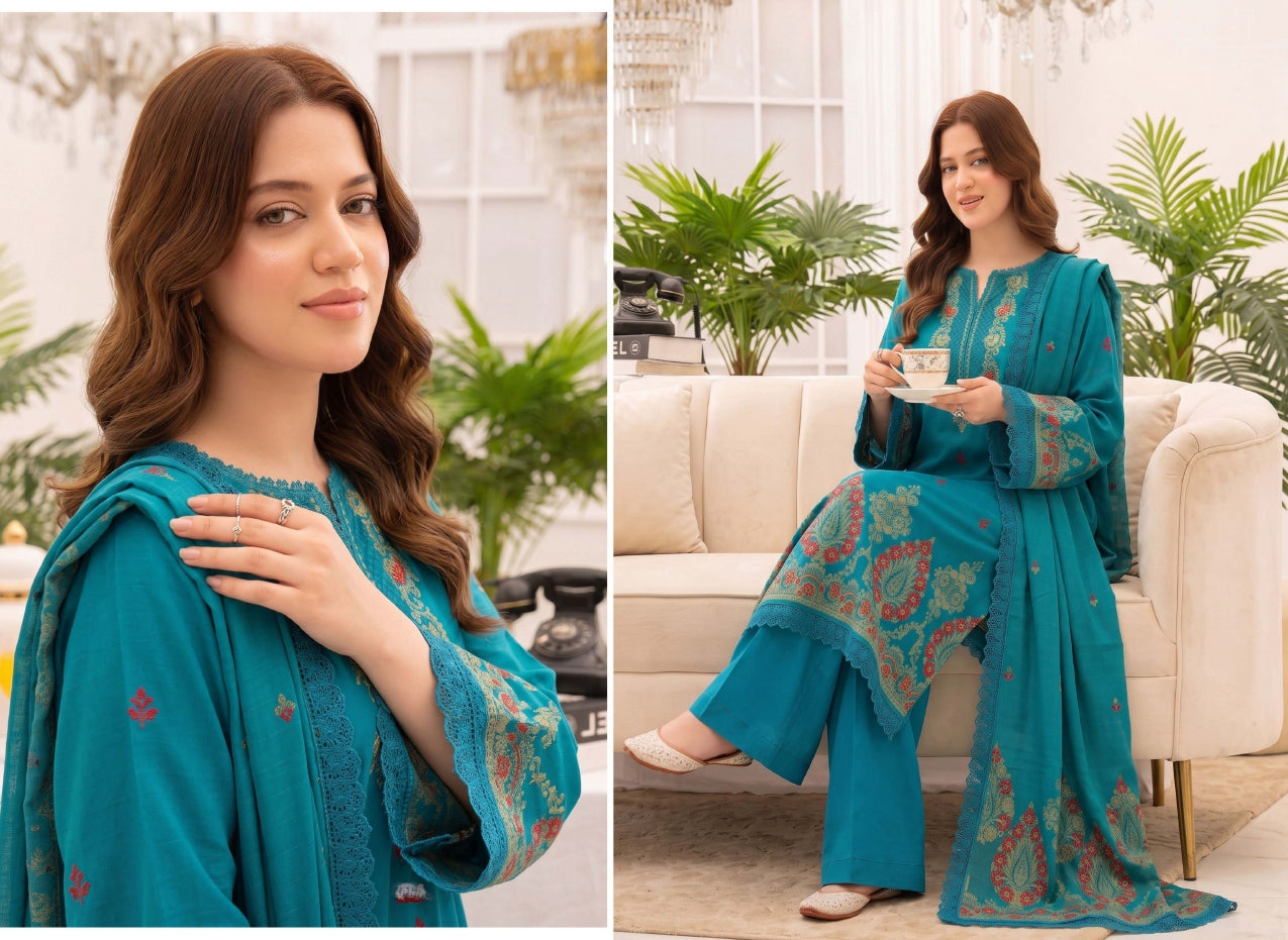 3PC UN-STITCHED JACQUARD BAROSHA LAWN D-7