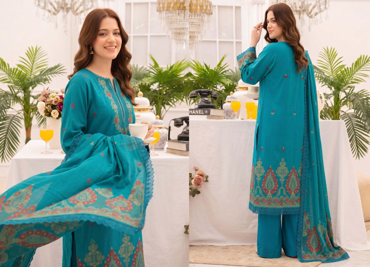 3PC UN-STITCHED JACQUARD BAROSHA LAWN D-7