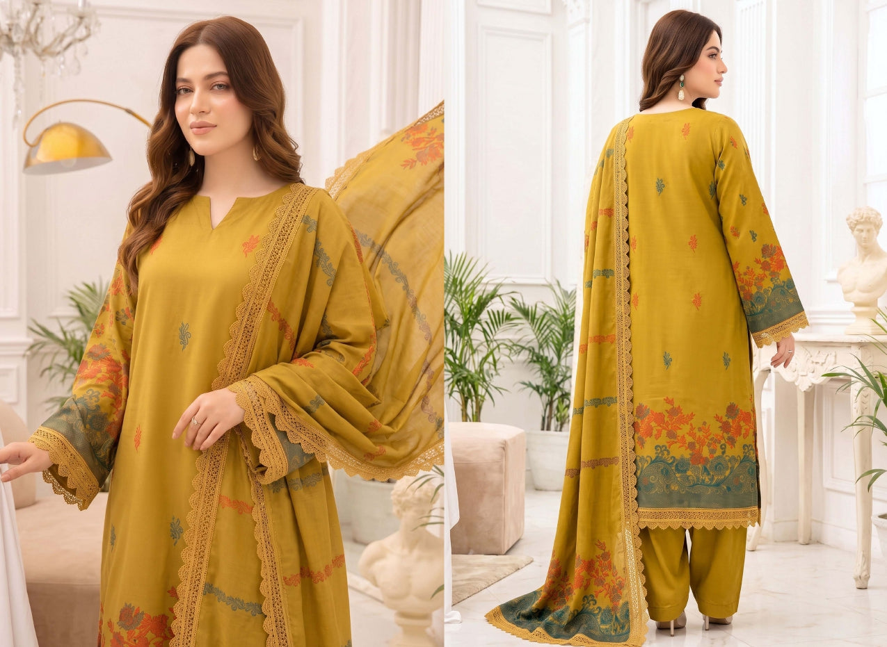 3PC UN-STITCHED JACQUARD BAROSHA LAWN D-9