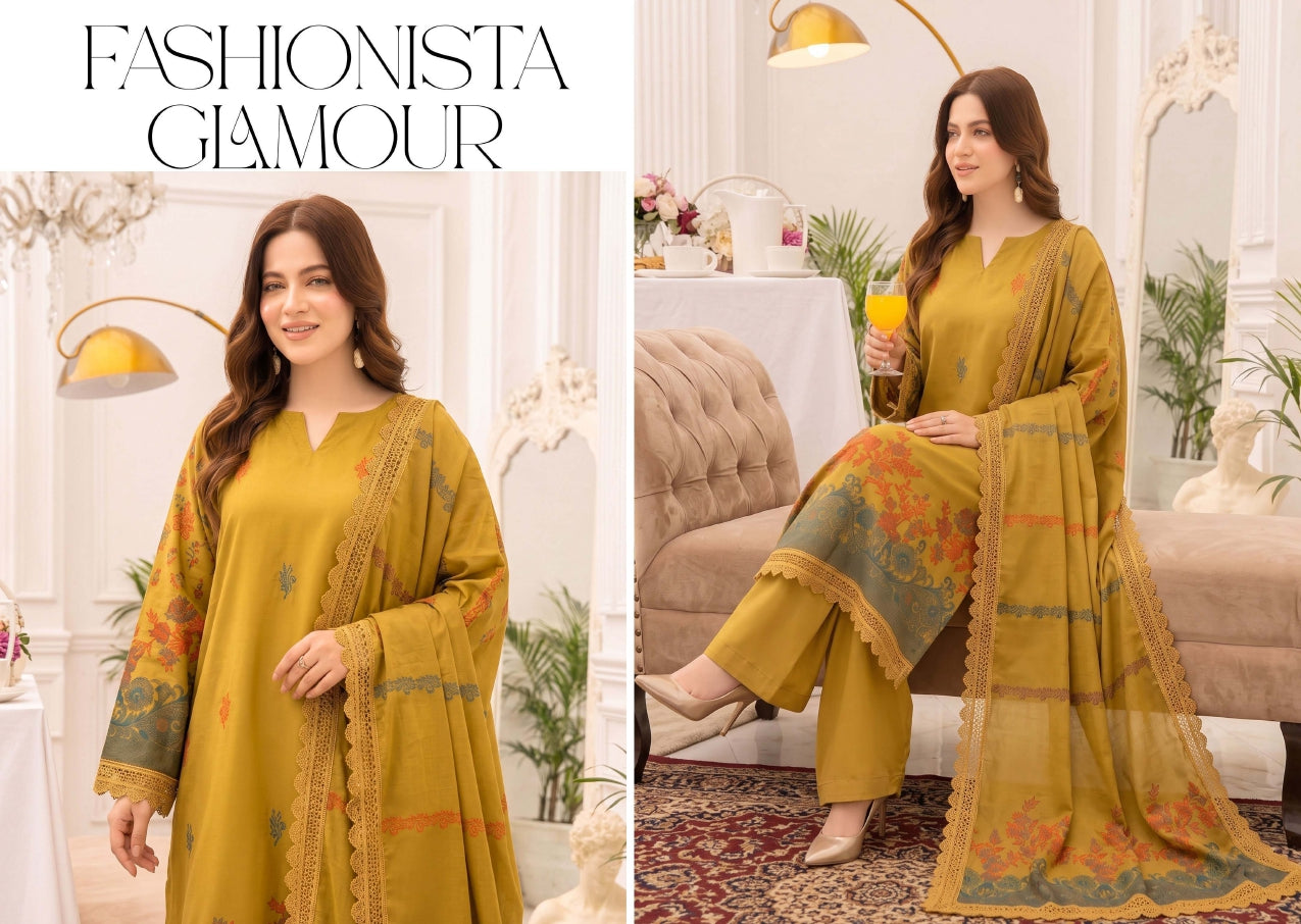 3PC UN-STITCHED JACQUARD BAROSHA LAWN D-9