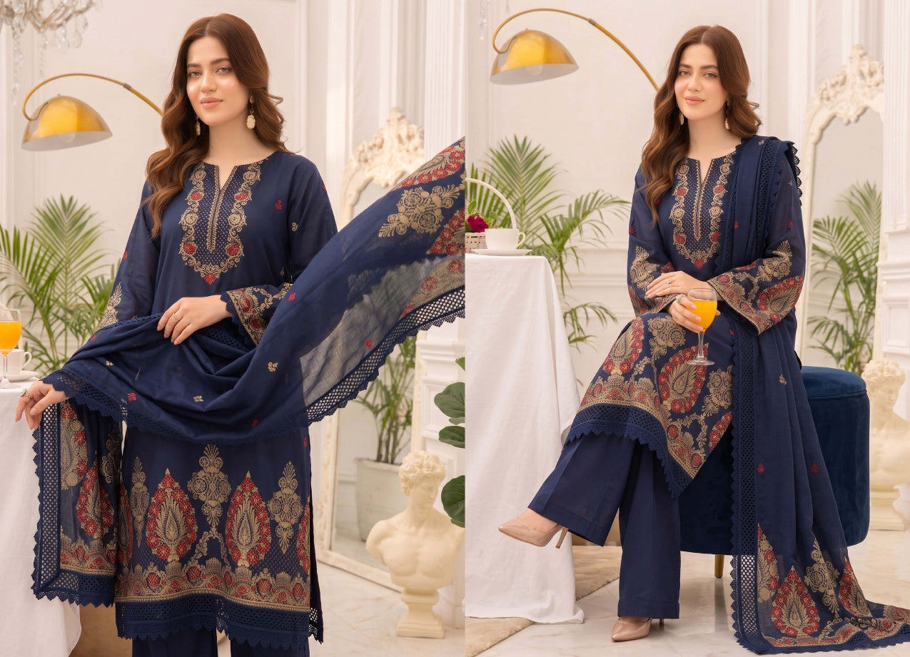 3PC UN-STITCHED JACQUARD BAROSHA LAWN D-10