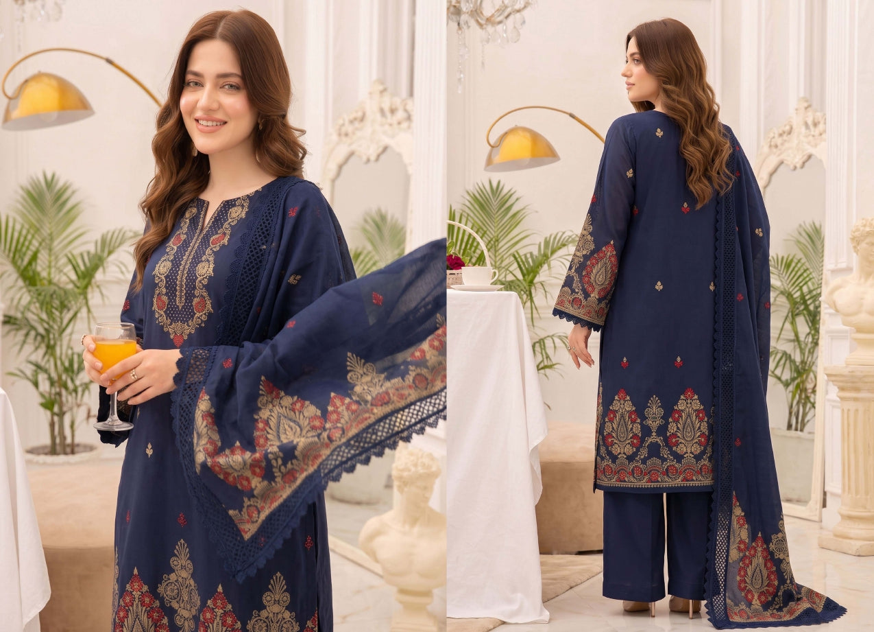 3PC UN-STITCHED JACQUARD BAROSHA LAWN D-10