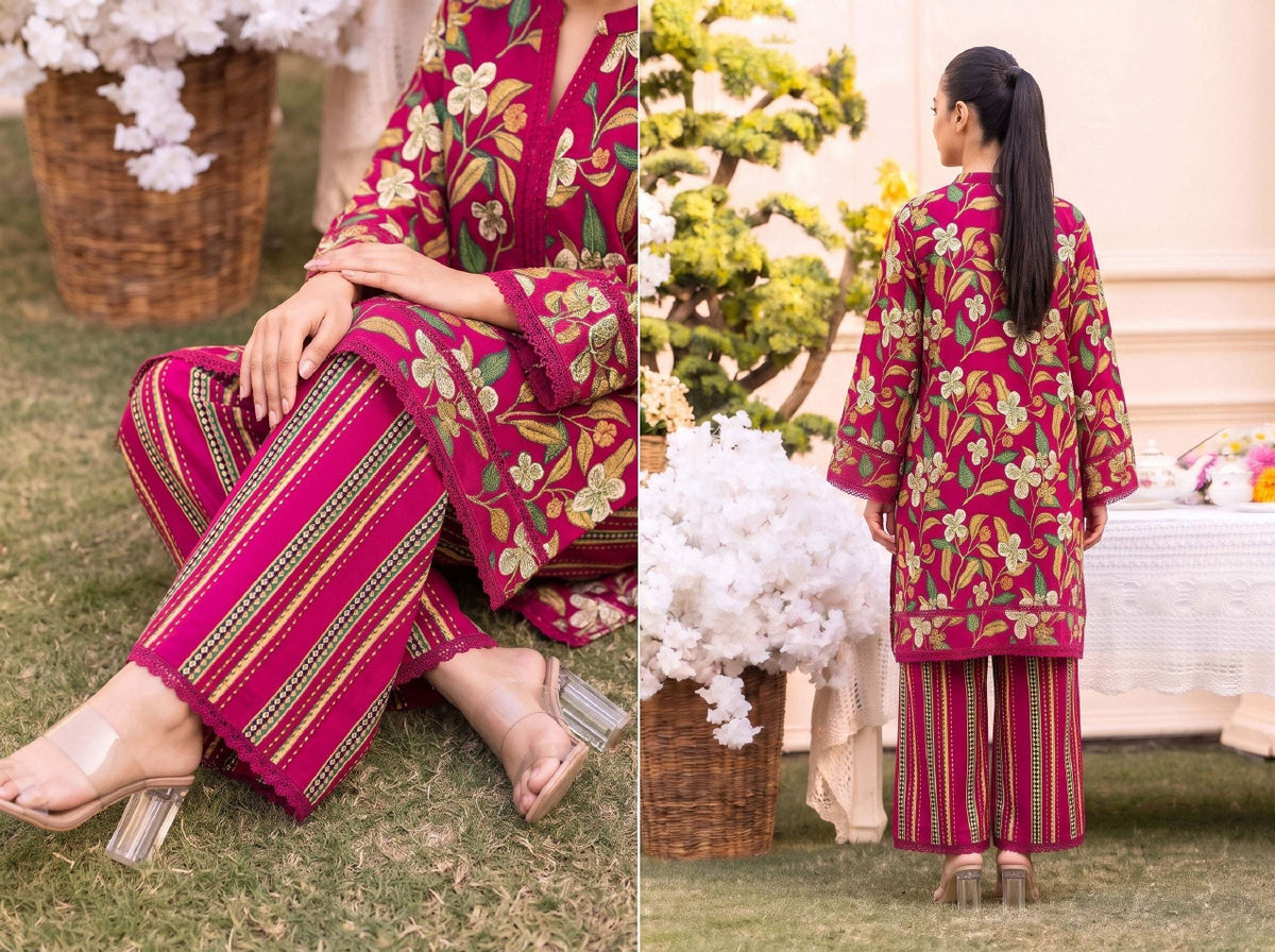 RUPAS Printed Grid Khaddar 2Piece V-142- D-08