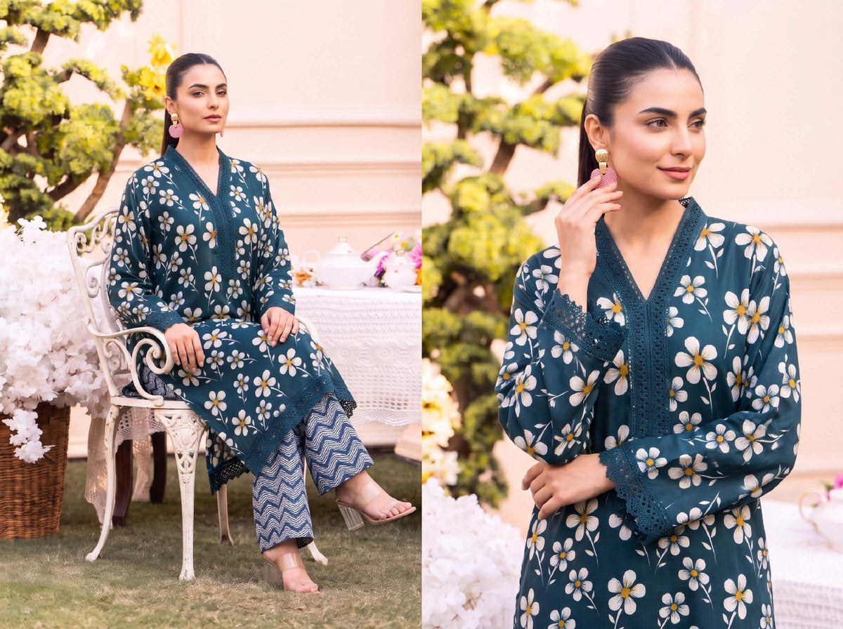 RUPAS Printed Grid Khaddar 2Piece V-142- D-010