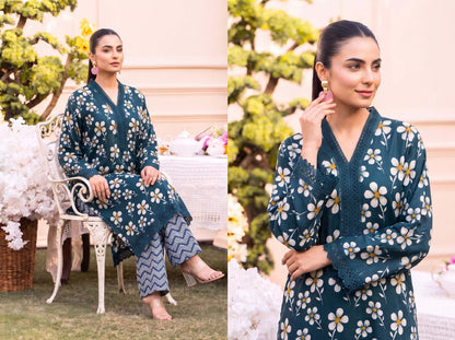 RUPAS Printed Grid Khaddar 2Piece V-142- D-010