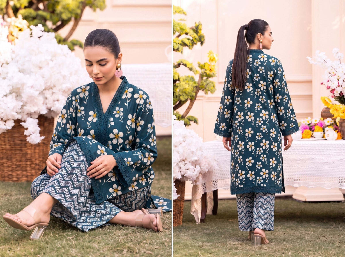 RUPAS Printed Grid Khaddar 2Piece V-142- D-010