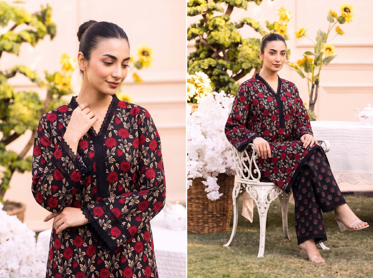 RUPAS Printed Grid Khaddar 2Piece V-142- D-011