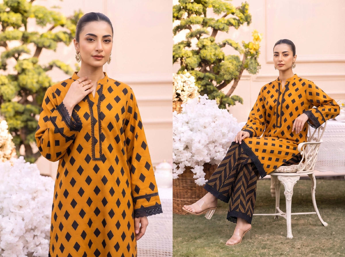 RUPAS Printed Grid Khaddar 2Piece V-142- D-012