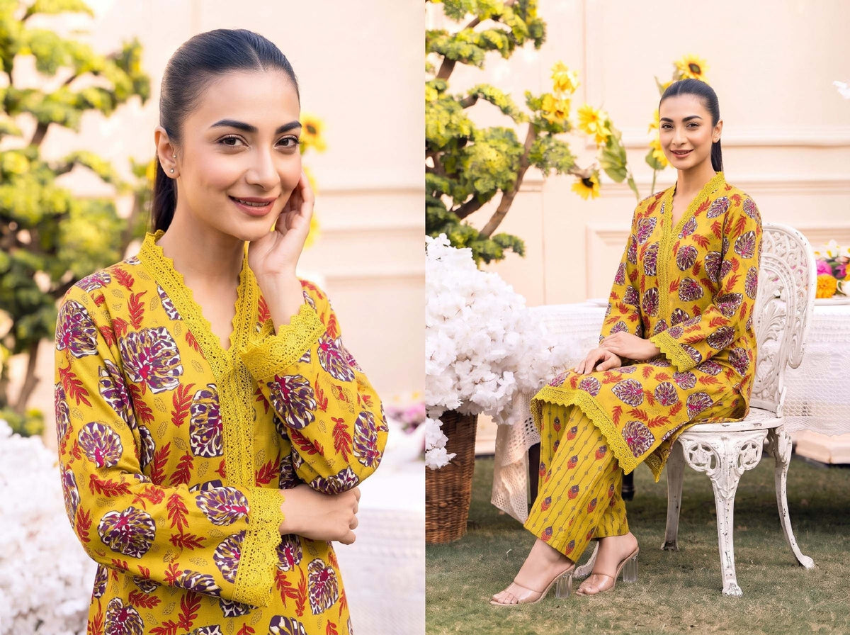 RUPAS Printed Grid Khaddar 2Piece V-142- D-06