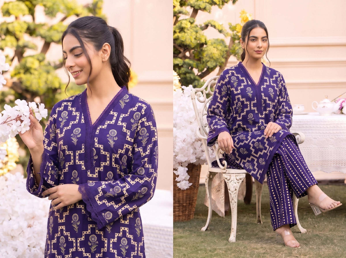 RUPAS Printed Grid Khaddar 2Piece V-142- D-07