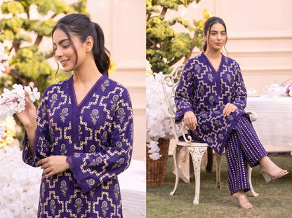 RUPAS Printed Grid Khaddar 2Piece V-142- D-07