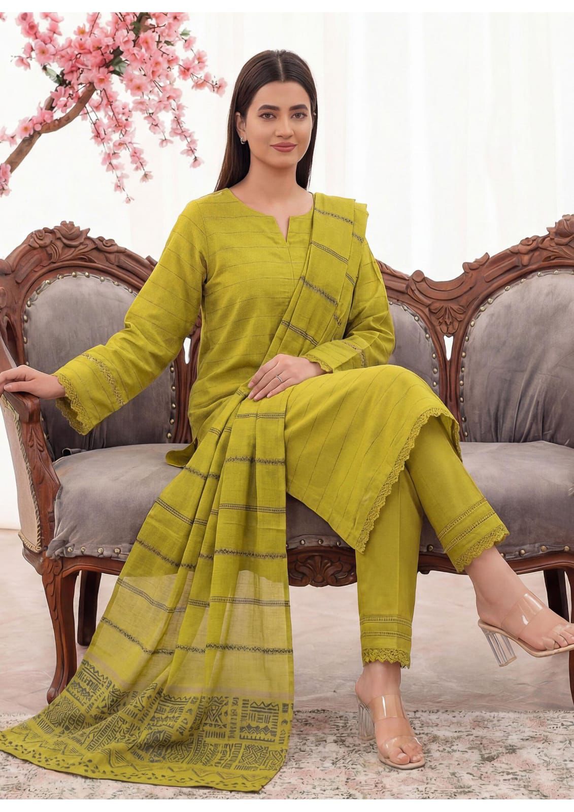 3PC UN-STITCHED JACQUARD LAWN RJL-1