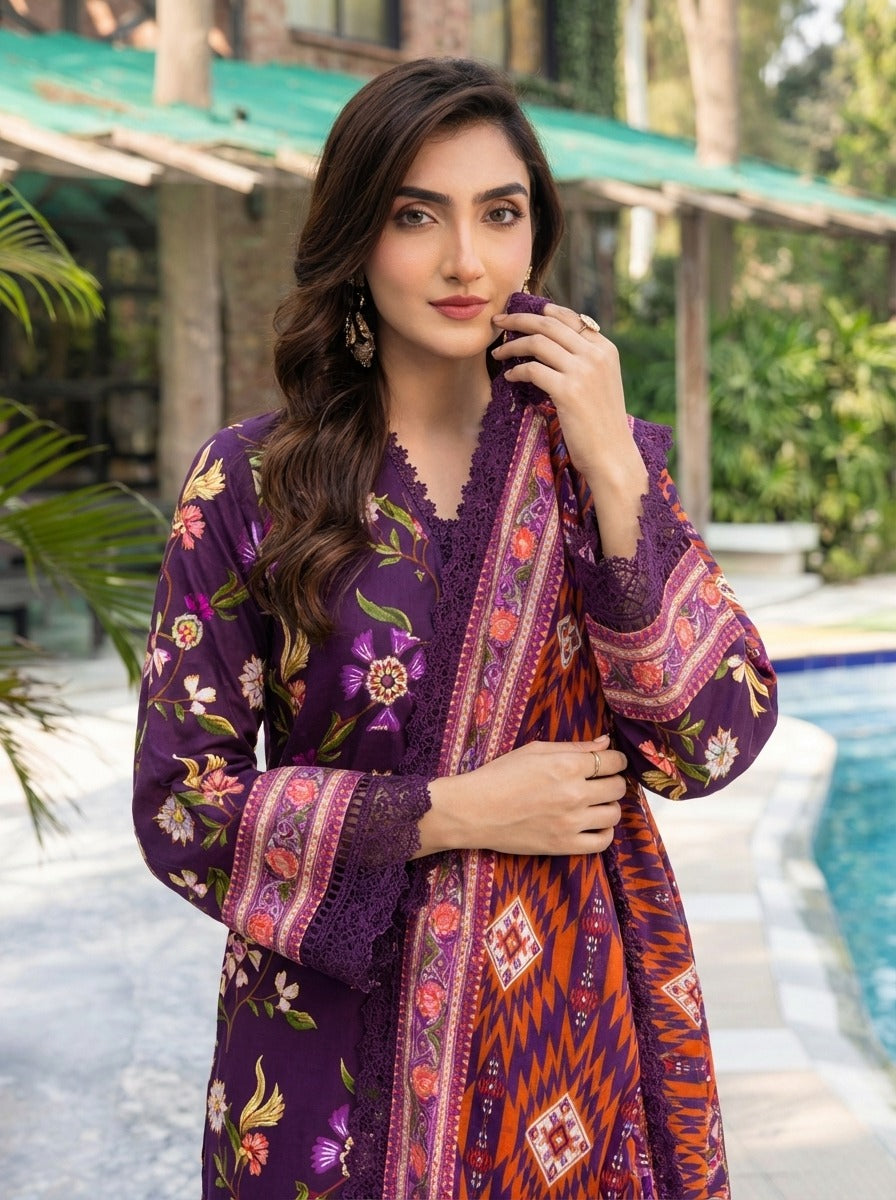 3PC UN-STITCHED LAWN RCL-58