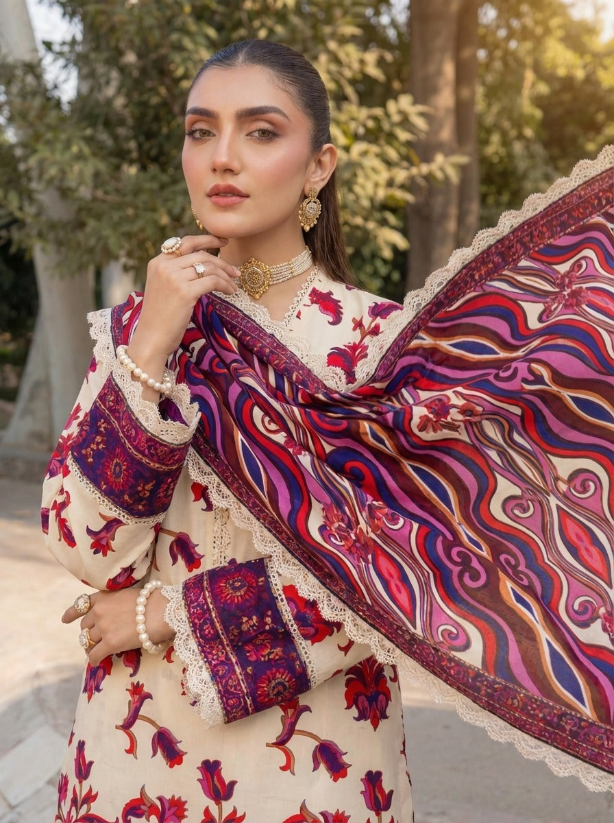 3PC UN-STITCHED LAWN RCL-53