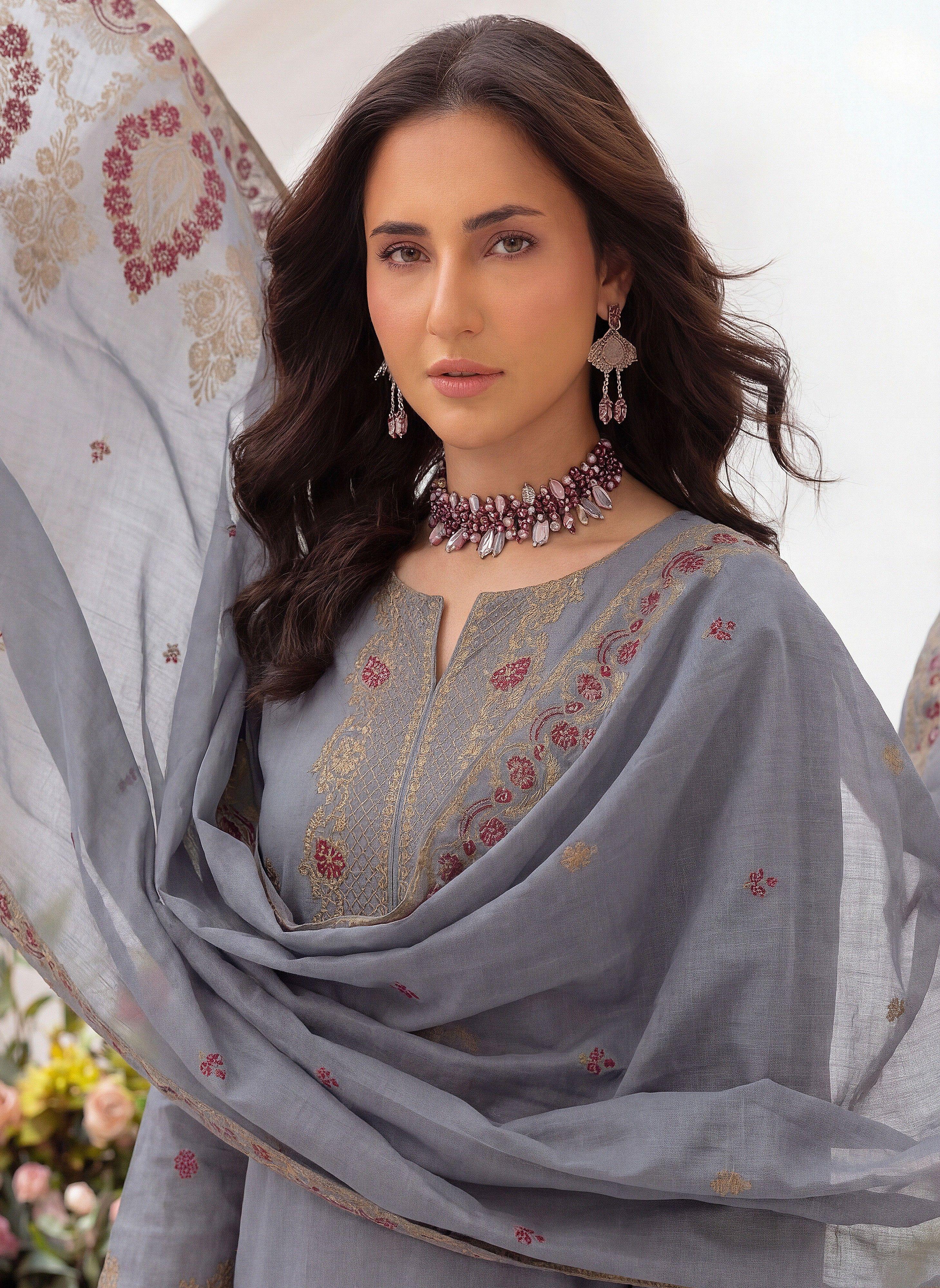 3PC UN-STITCHED JACQUARD LAWN RJL-15